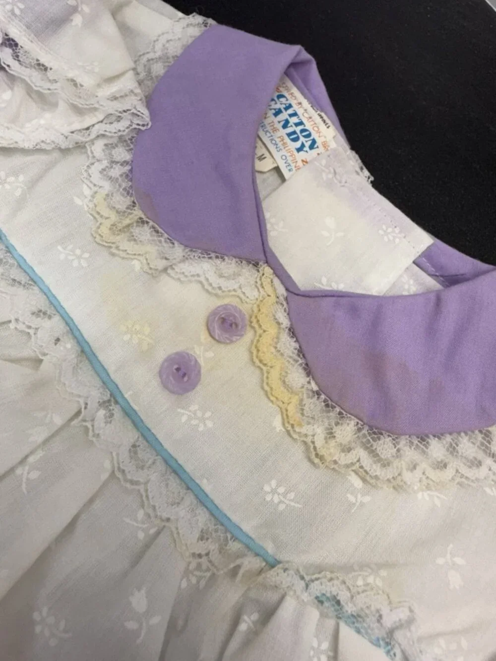 Vintage Lot Of 2 Baby Doll Dresses And Diaper Covers Bonnet Gloves Purple